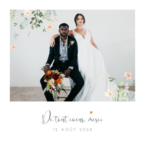Carte de remerciement douce avec photo et fleurs
