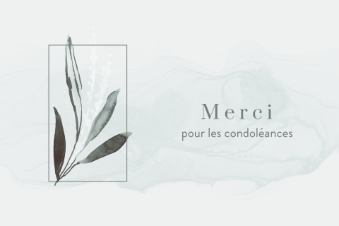Carte de remerciement de deuil avec branche et tons verts