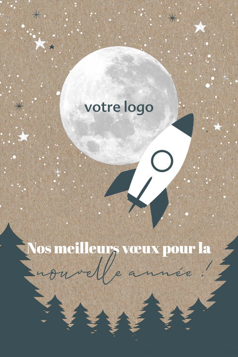 Carte de vœux professionnelle kraft avec une fusée et lune