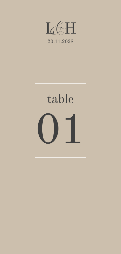 Marque-table doux avec typographie classique sur fond beige