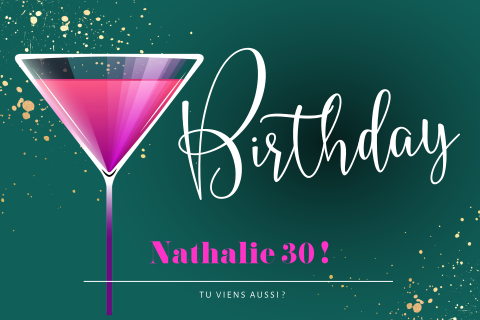 Carte d'invitation tendance avec un cocktail sur fond vert foncé