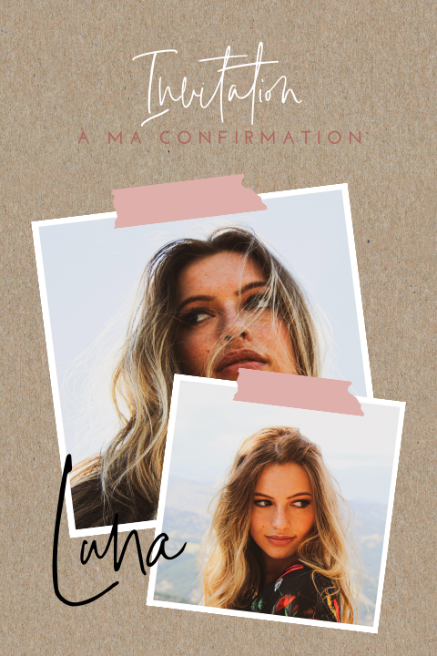 Faire-part de confirmation avec deux photos sur fond d'aspect kraft