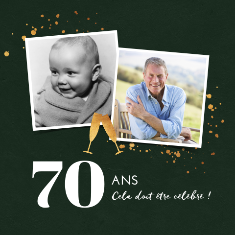 Carte d'invitation classique pour les 70 ans sur fond vert foncé