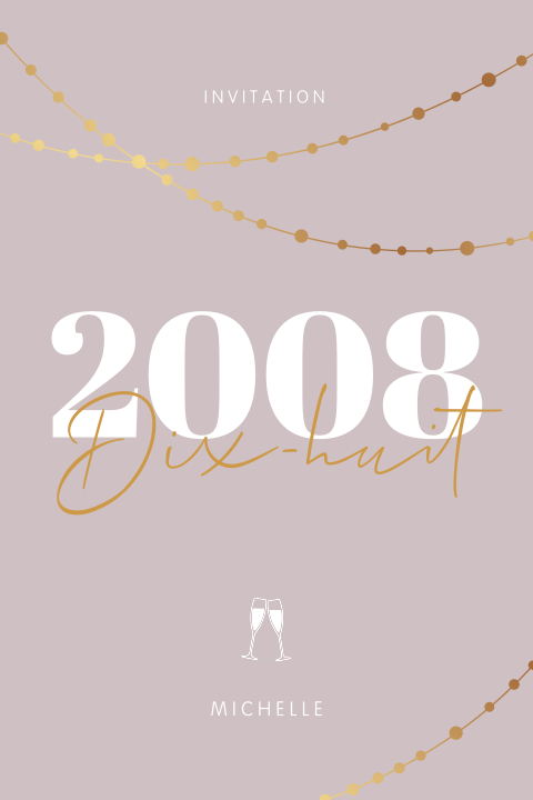 Carte d'invitation pour le 18e anniversaire avec des éléments dorés