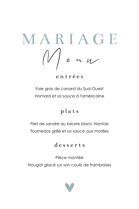 Carte de menu élégante avec une photo et un coeu