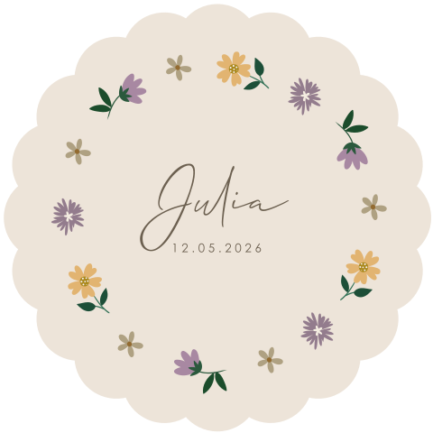 Faire-part de naissance original avec couronne de fleurs
