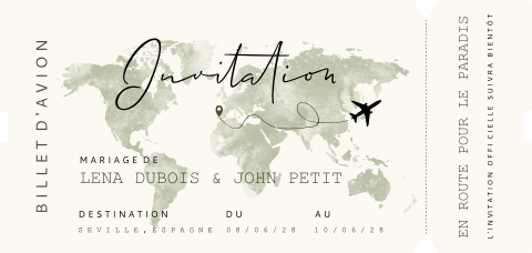 Faire-part de mariage forme billet d'avion avec photo