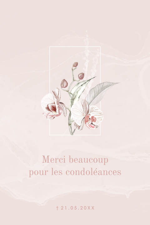 Carte de remerciement de deuil avec orchidée et aquarelle