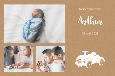 Faire-part de naissance avec des photos et une voiture