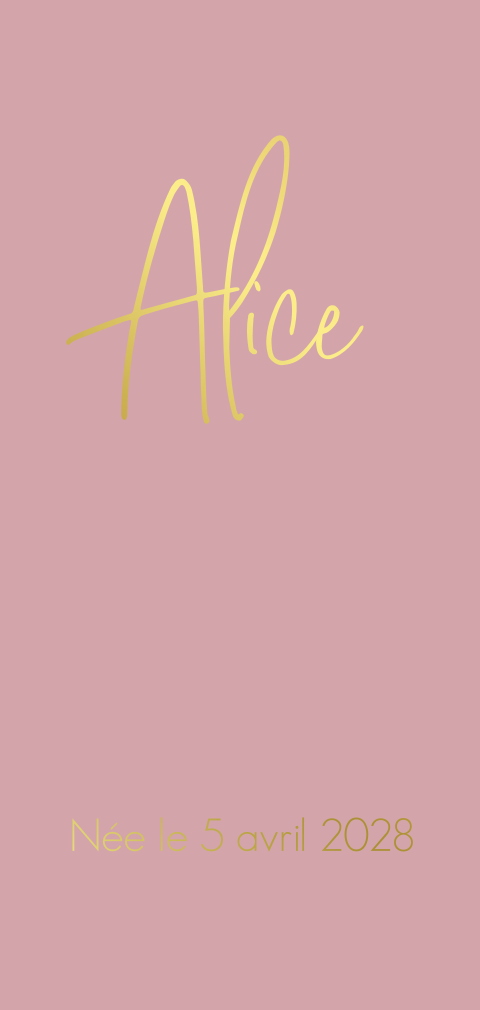 Faire-part de naissance avec fond rose avec dorure format portrait xl