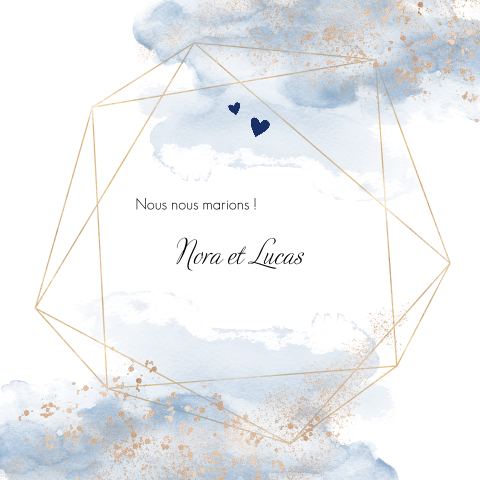 Faire-part avec motif géométrique et couleur aquarelle bleue