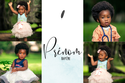 Faire-part de baptême avec aspect aquarelle et photos