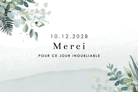 Carte de remerciement élégante avec feuilles et fond à l'aquarelle