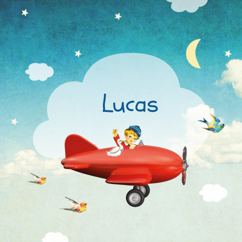Faire-part de naissance vintage avec avion dans le ciel