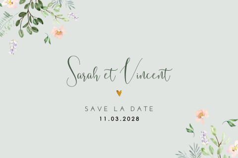 Save the date avec beaucoup de fleurs et de cœurs