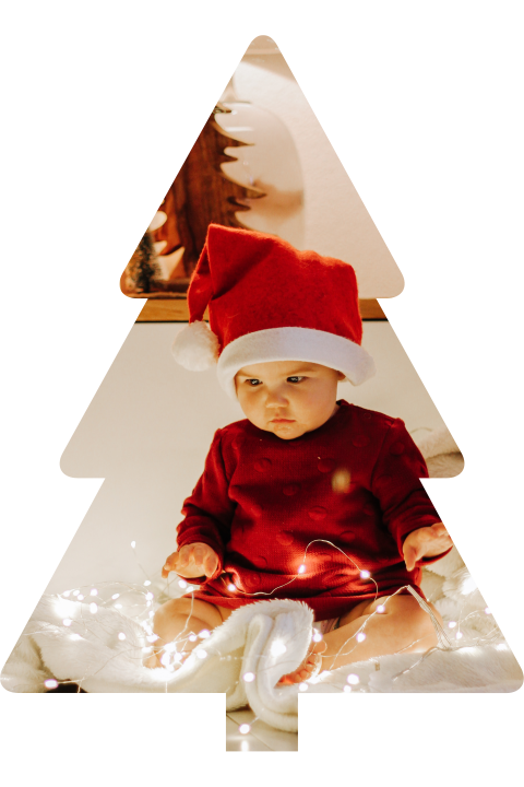 Carte de Noël en forme de sapin avec photo
