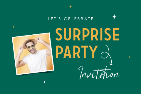 Carte d'invitation pour une surprise party sur fond vert foncé