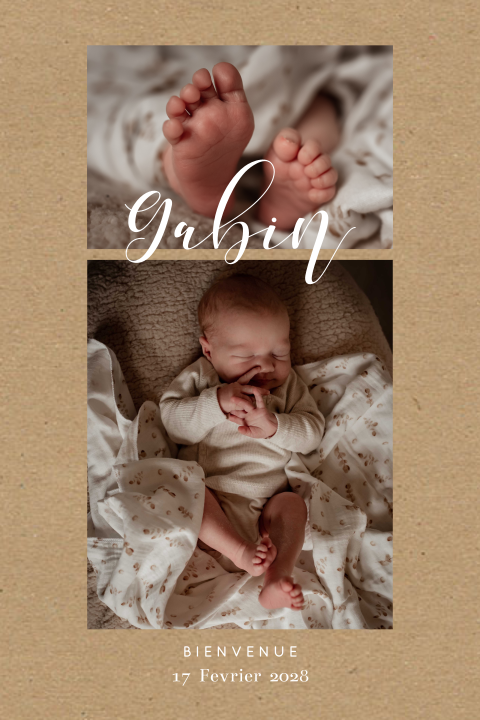 Faire-part de naissance avec photo et impression kraft