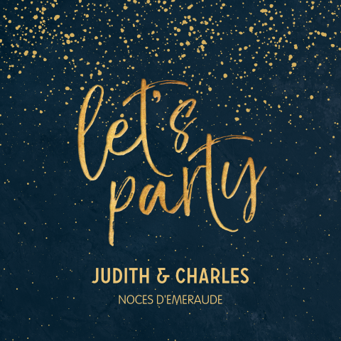 Invitation moderne anniversaire mariage bleu et jaune-or