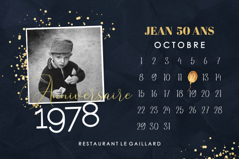 Invitation d'anniversaire pour les 50 ans avec calendrier