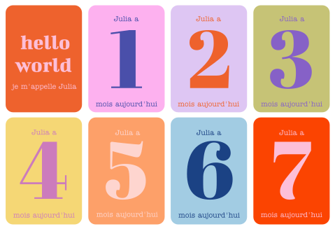 Cartes étapes Bébé mensuelles couleurs vives