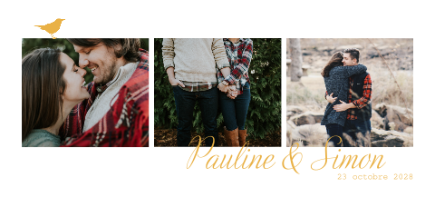 Faire-part de mariage dans des tons d'ocre et photos