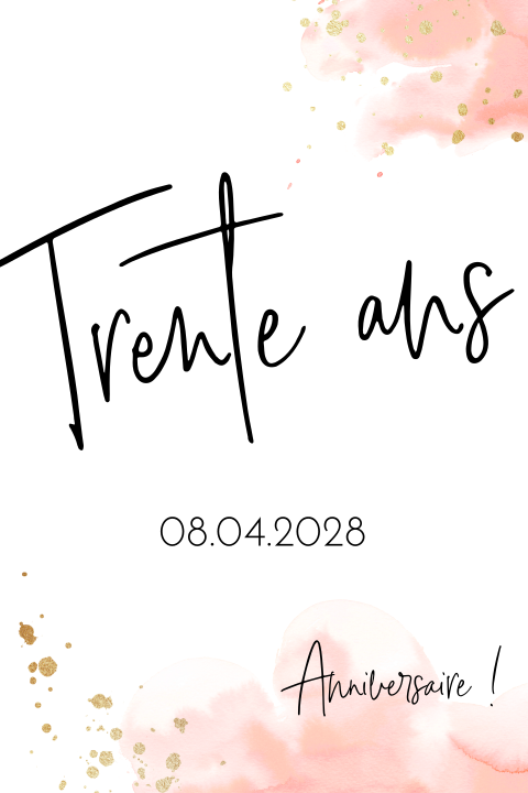 Invitation pour le 30e anniversaire avec aquarelle rose
