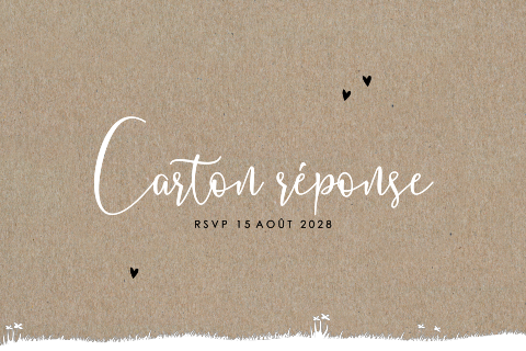 Carton réponse en kraft avec cœurs et prairie fleurie