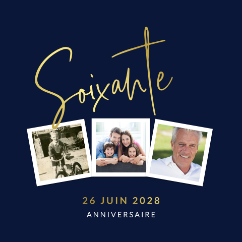 Carte d'invitation classique pour les 60 ans avec photos et dorures