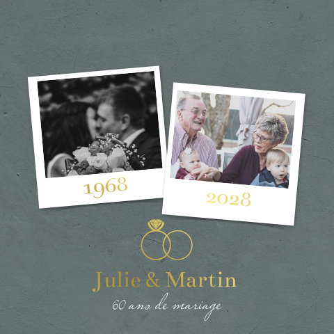 Invitation noces de diamant avec fond gris foncé et détails dorés