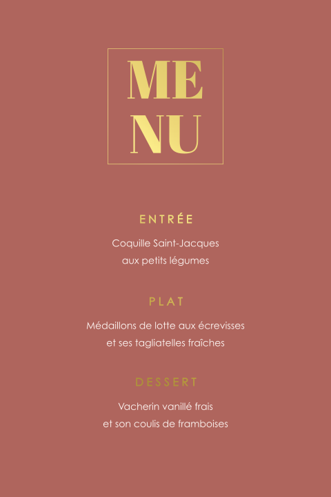 Menu élégant avec dorures et fond rouge