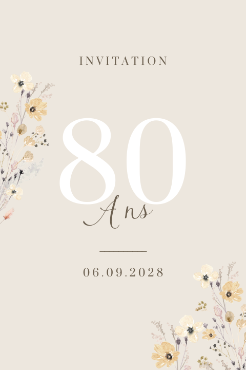 Carte d'invitation pour les 80 ans avec des fleurs des champs