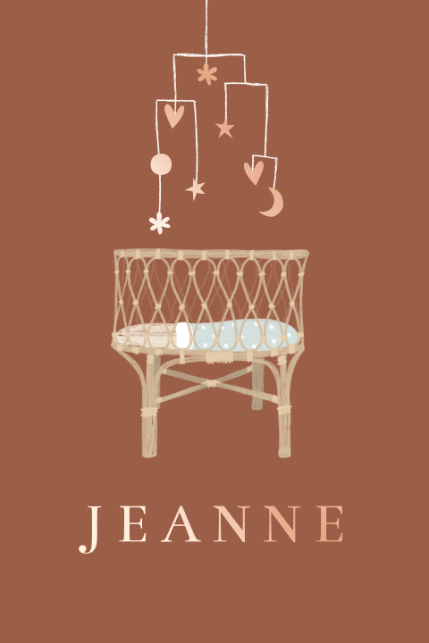 Faire-part de naissance avec berceau type bohème et photo