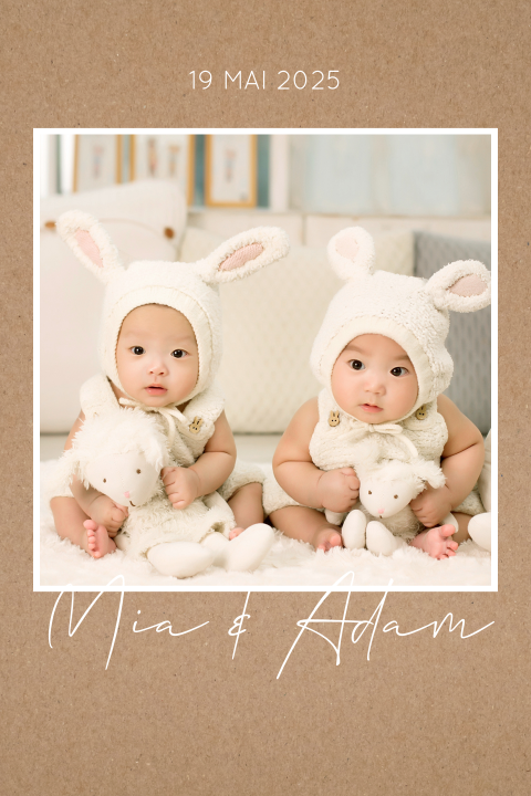 Faire-part de naissance avec un aspect kraft pour des jumeaux