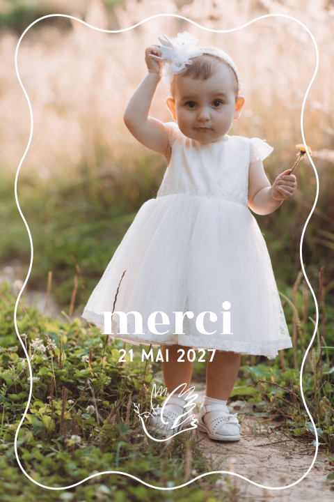 Carte de remerciement de baptême avec une grande photo et cadre