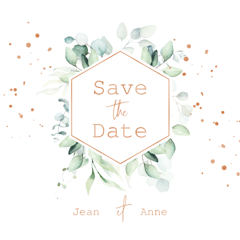 Save the date avec un hexagone et feuillages