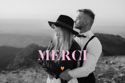Carte de remerciement avec texte en rose et orange