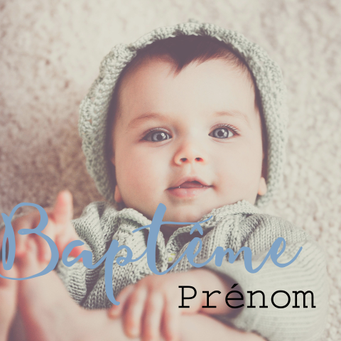 Faire-part de baptême avec photo et écriture bleue