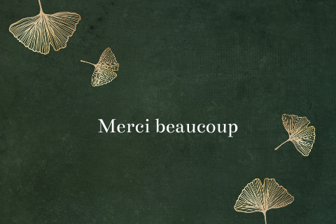 Remerciement de deuil en vert avec des feuilles de ginkgo jaune doré.