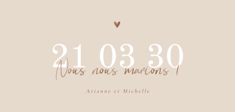 Faire-part de mariage minimaliste avec vernis brun sur fond beige