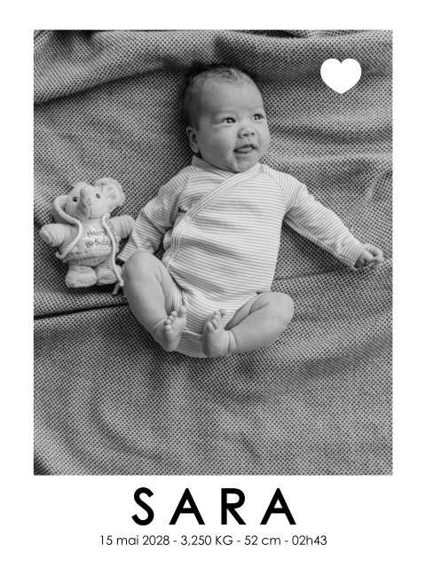 Affiche de naissance en noir et blanc