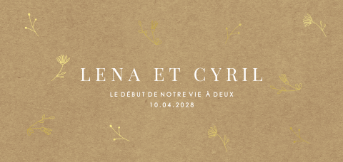 Faire-part avec esquisses de feuilles blanches et dorées