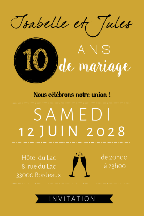 Invitation aux noces d'etain en noir et ocre