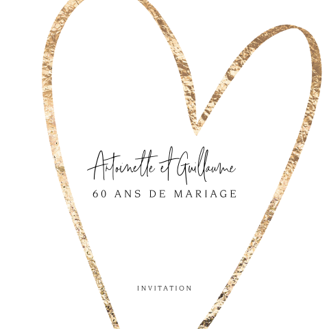 Invitation moderne pour noces de diamant en blanc et jaune-or