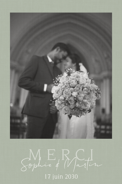 Magnet de remerciement mariage avec grande photo sur fond vert