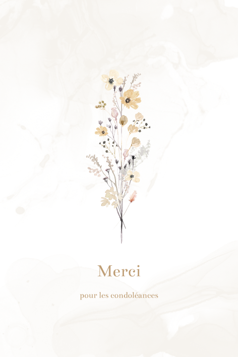 Carte de remerciement de deuil avec bouquet de fleurs
