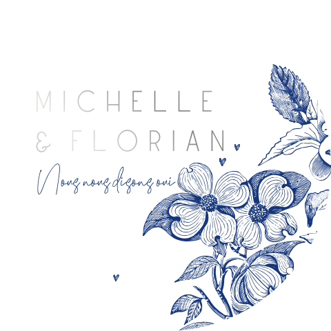Faire-part forme ronde avec fleurs bleues