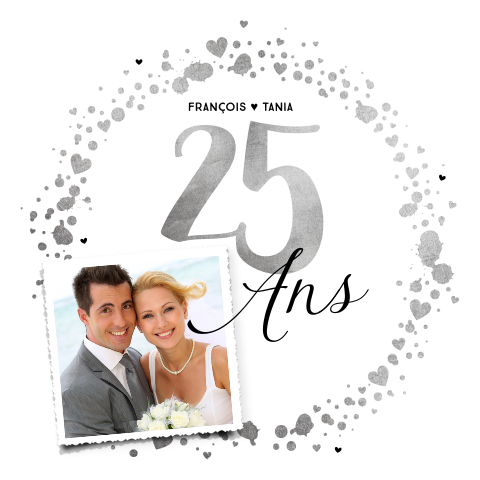 Invitation noces d'argent avec photo et coeurs