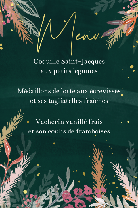Menu vert foncé avec feuilles colorées