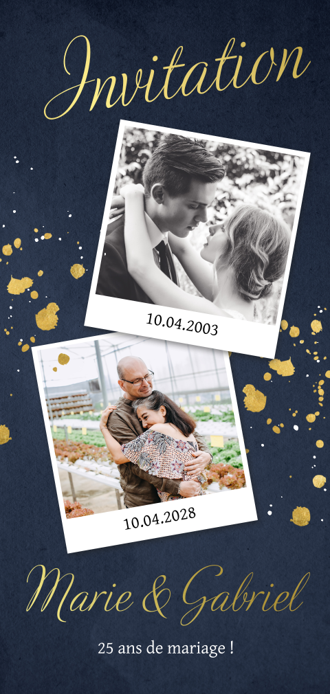 Carte d'invitation pour des noces d'argent sur fond bleu foncé